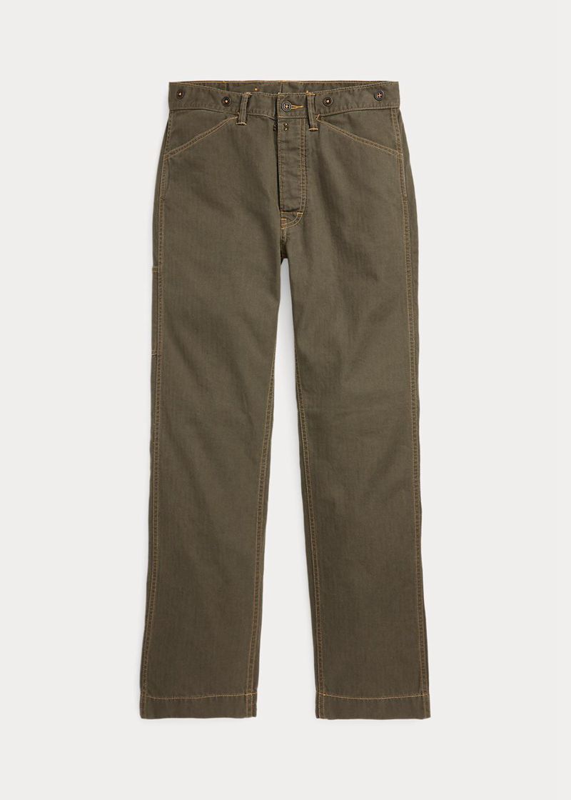 Pantalones RRL Hombre Officer Linen-Cotton Herringbone Chile Verde Oliva AQZWP-0231